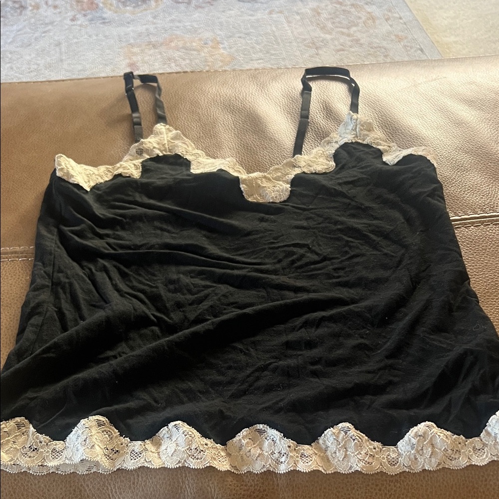 Banana Republic Black Tank Top with Cream Lace y2k vintage